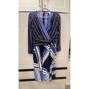 London Times Blue & White Striped Geometric Long-Sleeve Dress Sizes 4P 10P & 12P